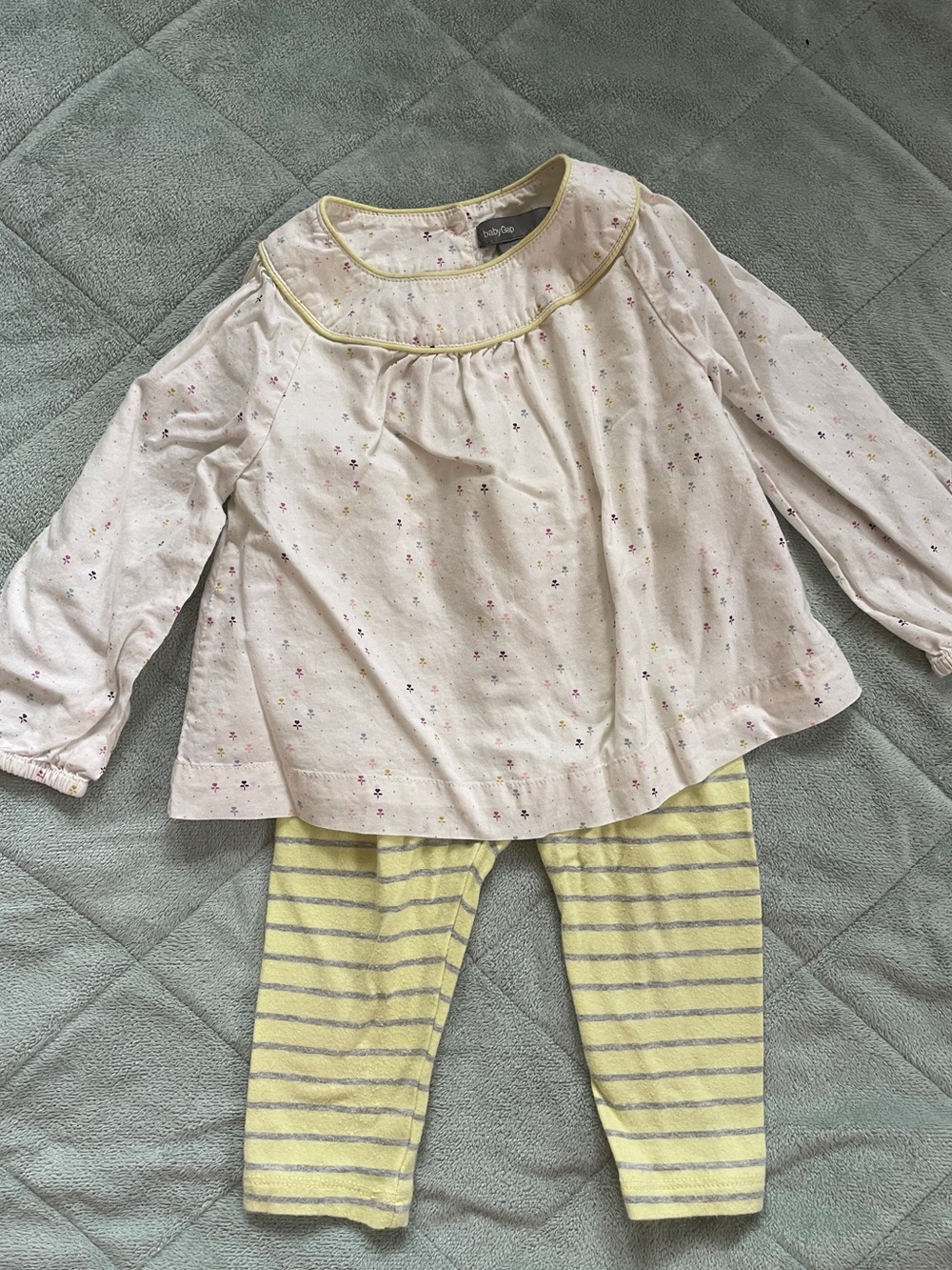 Gap Baby Cream Floral Top & Yellow Stripe Leggings Set